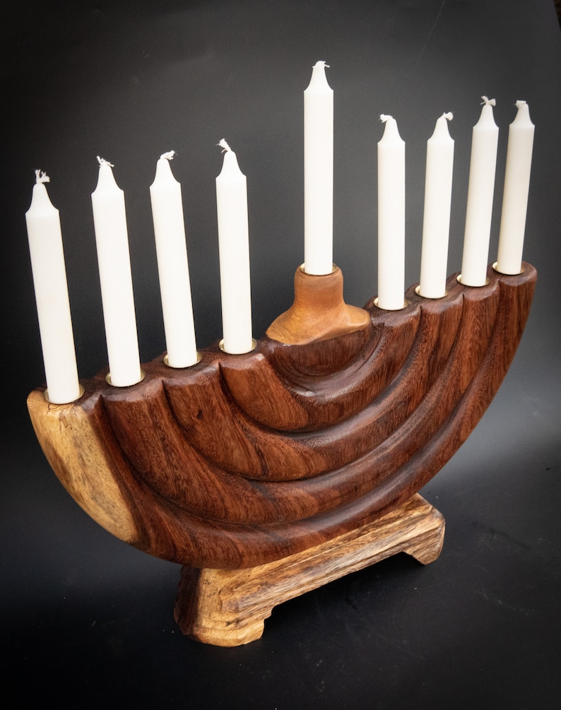 Modern Wood Menorah Hanukkah Candle Holder Jewish Hanukkah