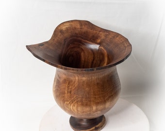 Unique Wood Turned Walnut live natural edge goblet vase bowl fantastic unbelievable grain 1822