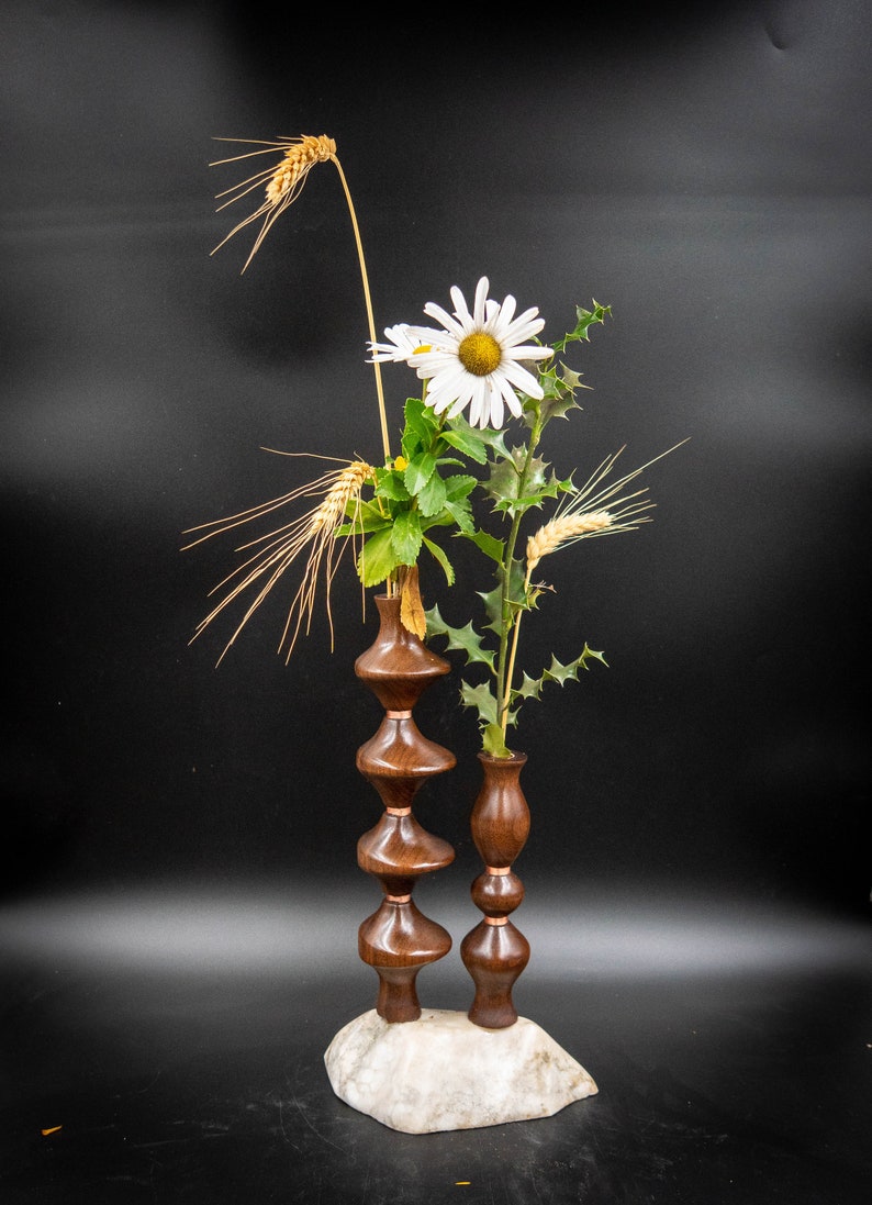 Handmade Turned Wooden walnut Alabaster base Bud Vase Flower Vase Weed pot Twig vase 1711