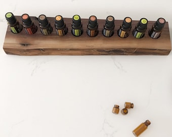 Live Edge Essential Oil Holder, Top 10 Display, Dark Walnut Wood