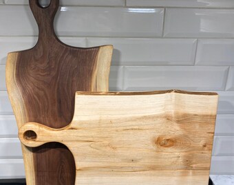 Live Edge Charcuterie Board with Handle, Walnut or Maple