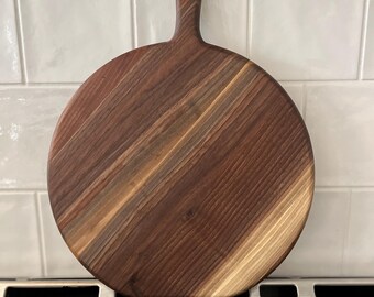 Handmade Walnut Wood Round Charcuterie Board with Handle