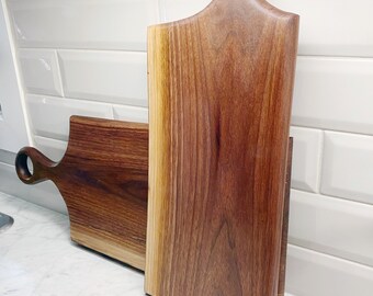 Black Walnut Live Edge Charcuterie Board, Thumb Hole Handle