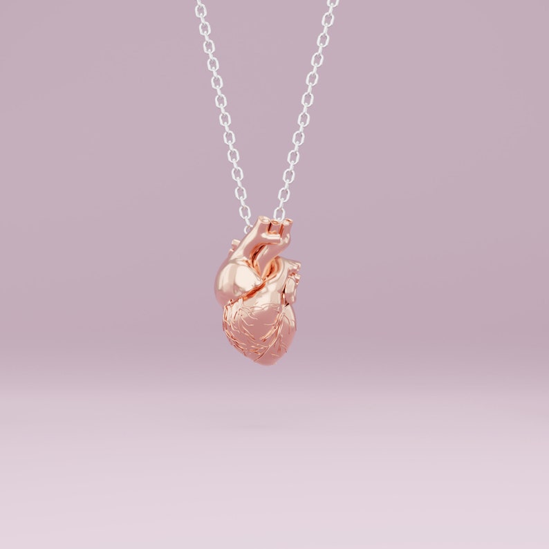 Anatomical heart necklace in rose gold