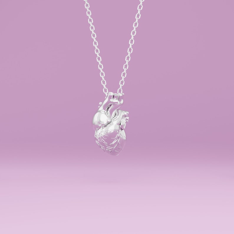 Sterling silver version of the anatomical heart pendant