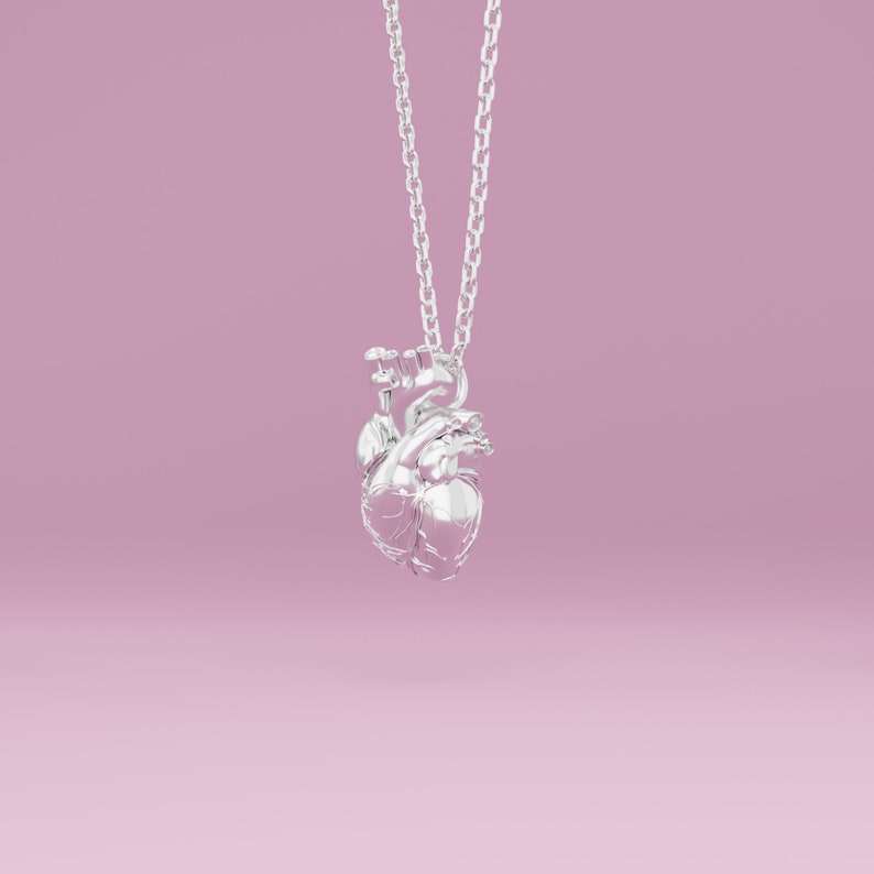 Anatomical heart necklace in silver