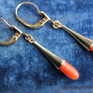14k Gold Vintage Natural Coral Earrings - E0059