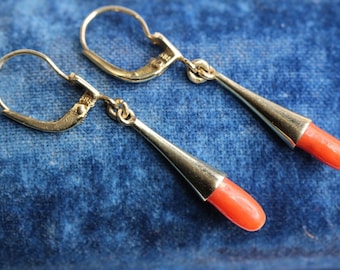 Pendientes vintage de coral natural en oro de 14 k - E0059