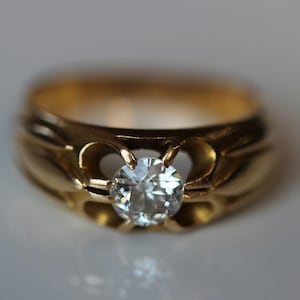 Anillo solitario de oro de 19,2 k con tulipán antiguo y diamante de talla europea antigua, talla 6 (EE. UU.), anillo vintage - R1273