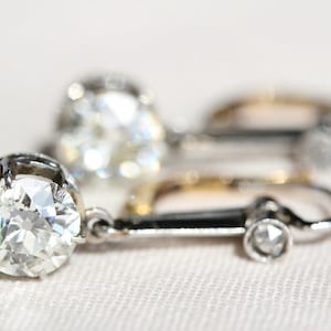 2.7ct Old European Cut Diamond Antique Edwardian Dangling Platinum & 18k Gold Earrings Circa 1910s, Vintage Jewelry-E0094