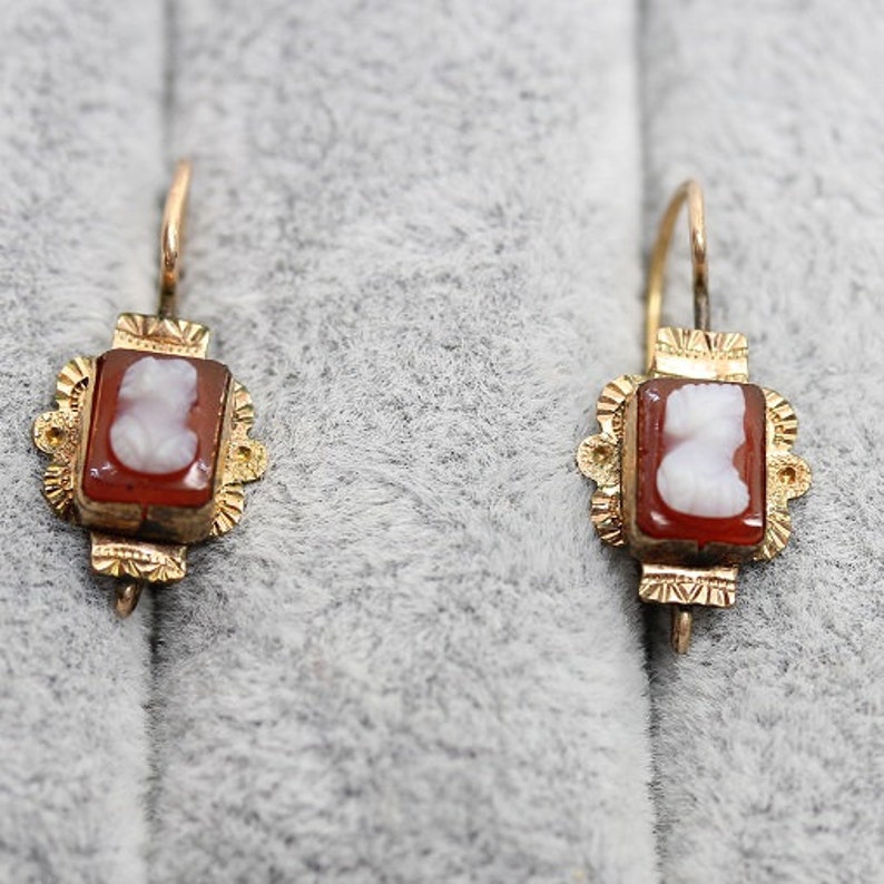 Fine Jewelry Lovely Carnelian Cameo Victorian Earrings Circa 1860 Vintage Earrings E0022 10k Gold Antique Earrings Woman Portrait