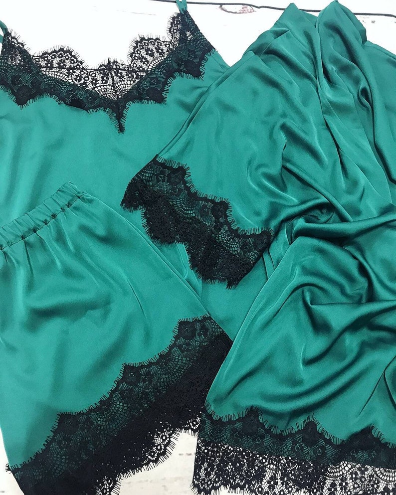 Christmas Pajamas Robe Sexy Emerald Green Women Satin Silk | Etsy