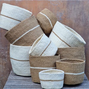 MCHORO: Mid stripe sisal baskets / Storage baskets / Planter baskets