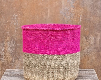 KALI:   Hot pink and jute dual tone sisal basket /Storage basket/ Planter basket