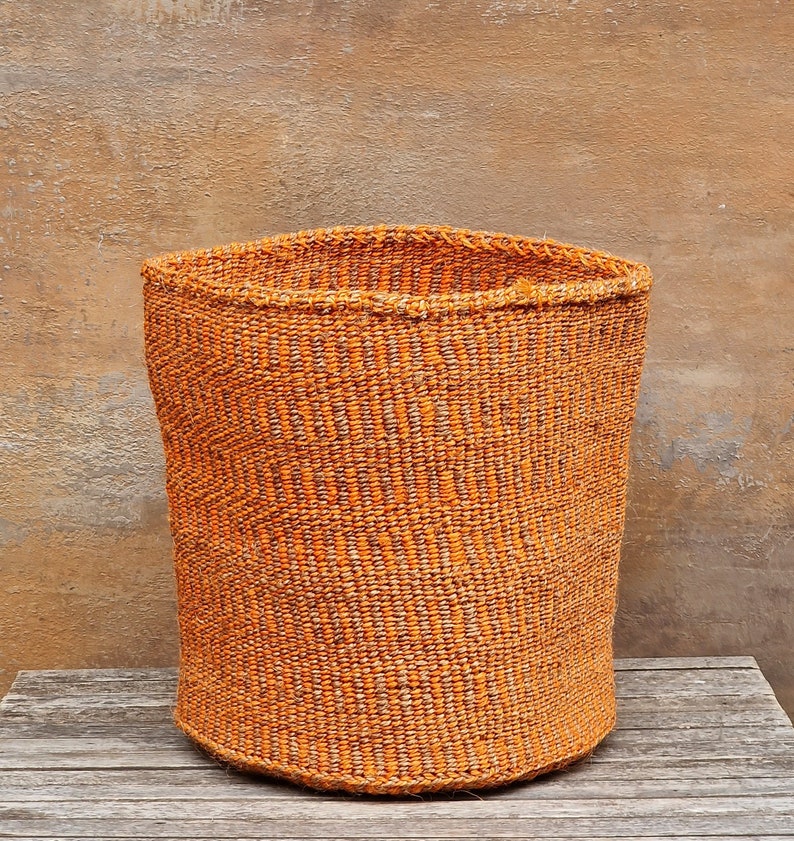 HASWA: 13W x14H Orange and natural sisal basket image 1