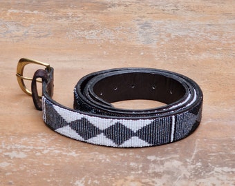 43'-47' Beaded maasai belt, Unisex belt, Leather beaded belt