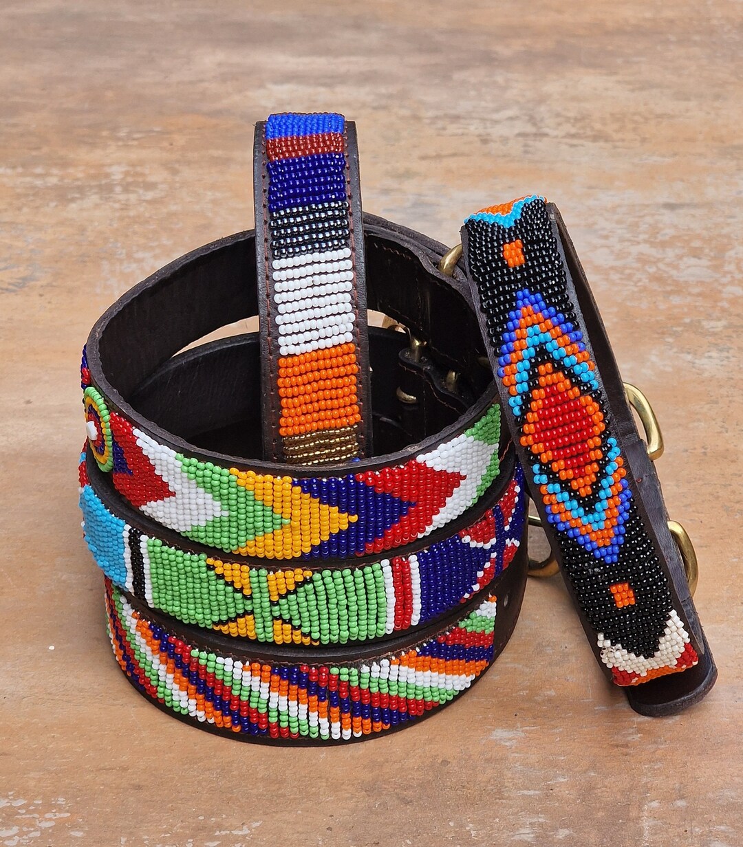 1417 Maasai Beaded Dog Collar,kenya Beaded Dog Collar, Leather Dog