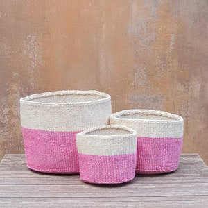 WAMBUI: Baby pink and white sisal baskets