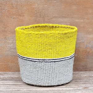 SABUNI: 12"W x 12" H Dual tone yellow and grey sisal baskets / Storage basket /Planter basket