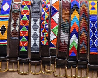 36"-40" Beaded Maasai belt, Leather beaded belt, Ladies belt, Handmade belt