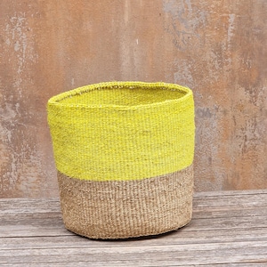 EMBE: Dual tone Yellow and jute Sisal Basket/ Storage basket/ Planter Basket