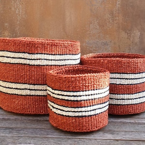 HAKI: Terracota rust & white stripe sisal basket