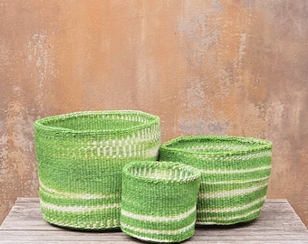 PIA: Green and white wavy sisal baskets
