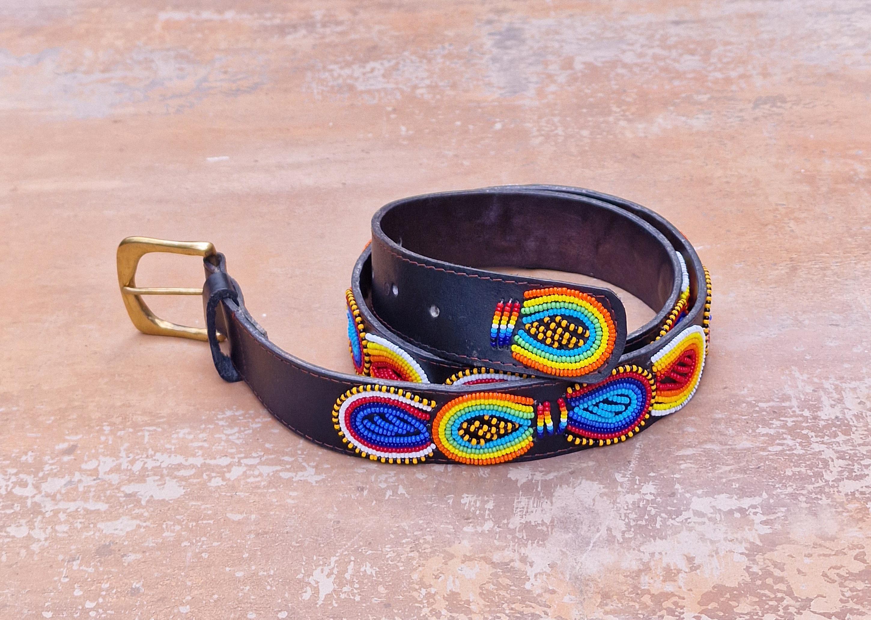 Jeromes Vintage Womens Belt Size Large Multicolor Beaded Hip Velcro China Belt- 1.75 main image 2