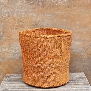 HASWA: 13W x14H Orange and natural sisal basket image 2