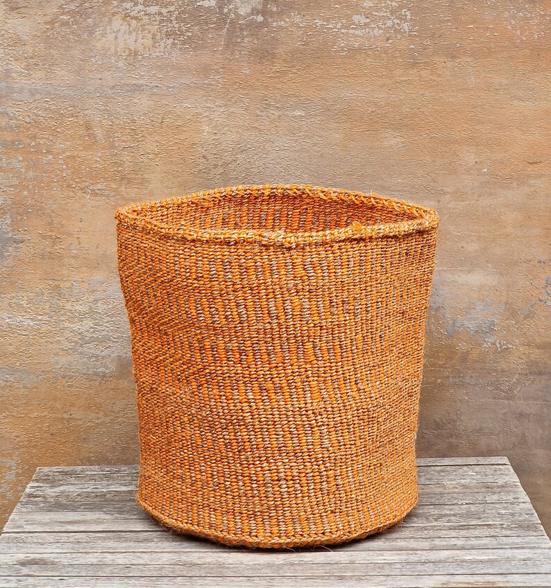 HASWA: 13W x14H Orange and natural sisal basket image 2