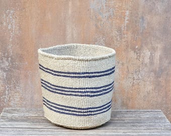 LALA: Cesta de yute con rayas negras y sisal / Cesta de almacenamiento / Cesta para macetas