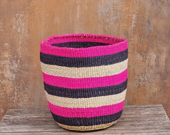 TEMBEZA: 12 x 12 inch (b x h) sisalmand met veelkleurige strepen/opbergmand/plantenmand