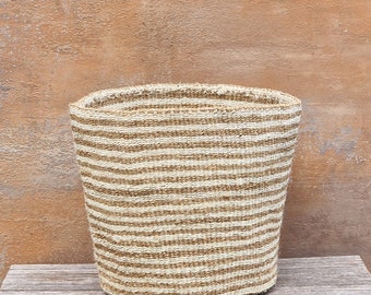 KAZA: 12"W x 12"H Natural stripe sisal basket / Storage basket/ Planter basket