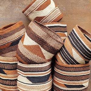 TAMADUNI: 9"W x 9"H geometric fine weave sisal basket / African basket / Storage basket / Planter basket / Decorative basket