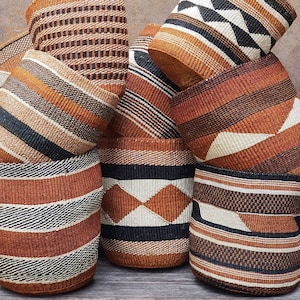 TAMADUNI:  9"W x 9"H Geometric earthy fine weave sisal baskets / Storage basket / Planter basket