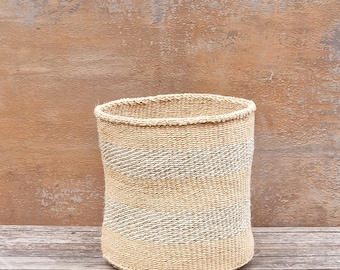 BURE:  10"W x 10"H Apricot pink patterned sisal basket / Planter basket/ Storage basket