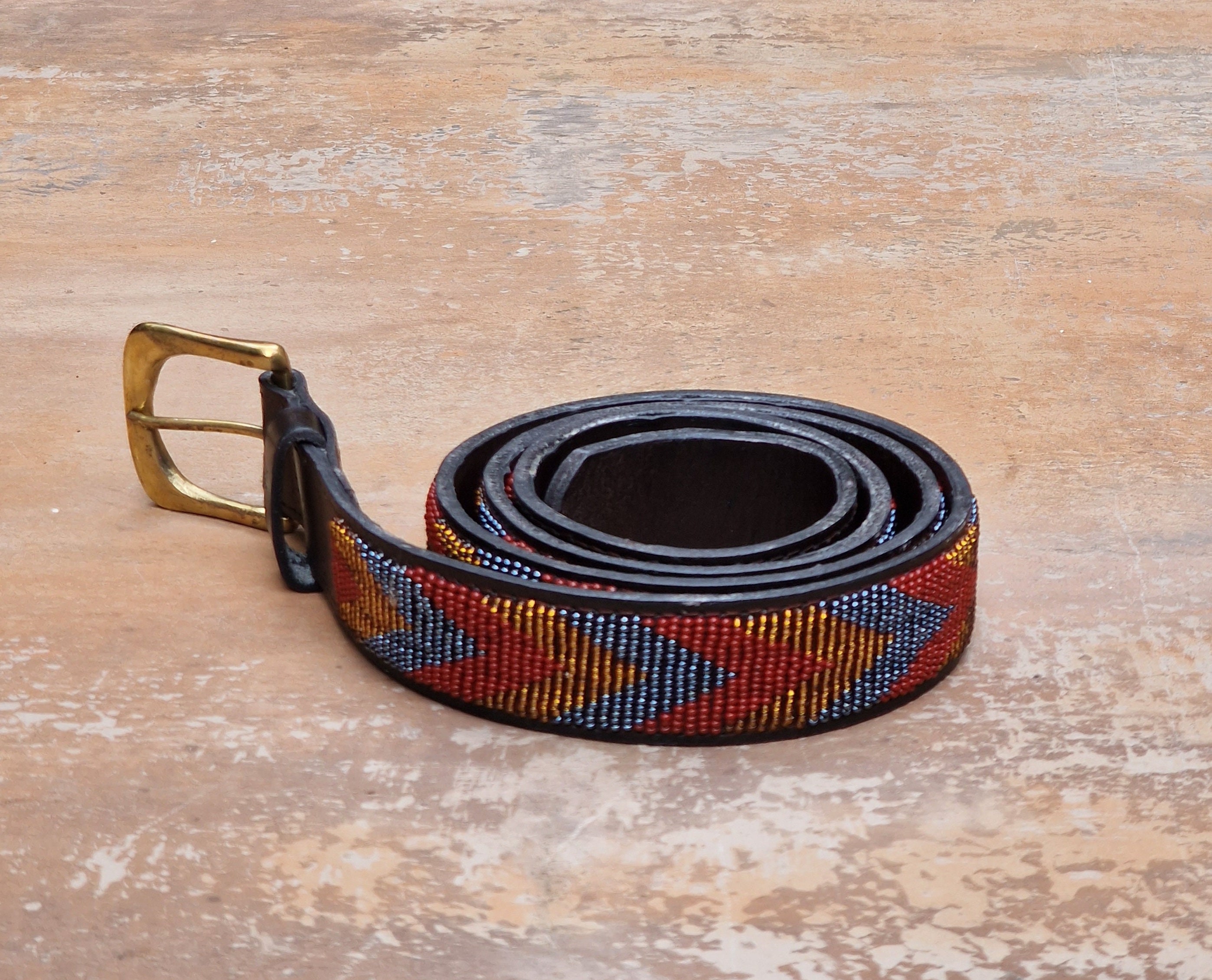 African Leather belt, Beaded belt, Handmade belt, Maasai beaded