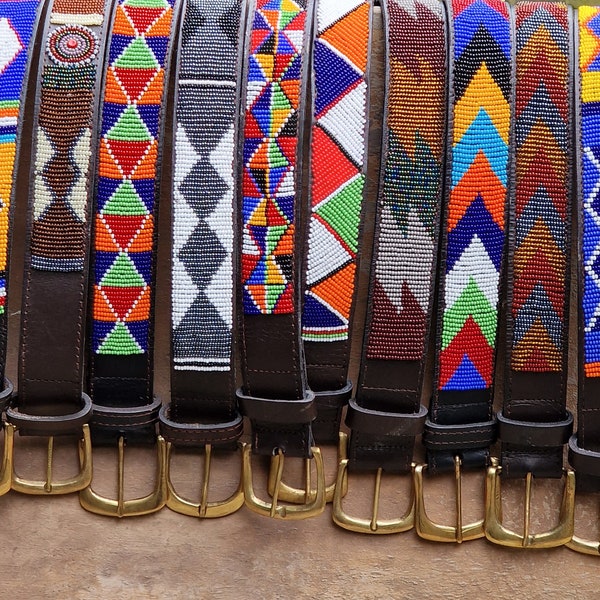 39"-43" Maasai beaded belt, Leather beaded belt, Unisex belt, Beaded Belt