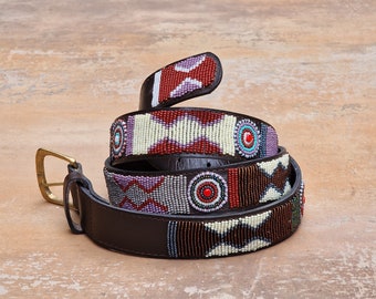45"- 49" Maasai beaded belt, Leather beaded belt, Men's belt, Handmade belt, Leather belt, African Belt