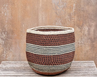 TABIA: 10"W x 10"H Earthy patterned sisal basket /Storage basket / Planter basket