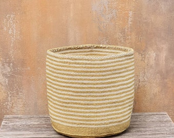 ENKOP: 12"W x 12"H  Natural(off white) and light grey sisal basket
