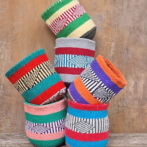 NYUZI:  6"W x 7"H Recycled wool and sisal baskets / Storage basket