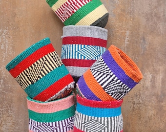 NYUZI:  6"W x 7"H Recycled wool and sisal baskets / Storage basket