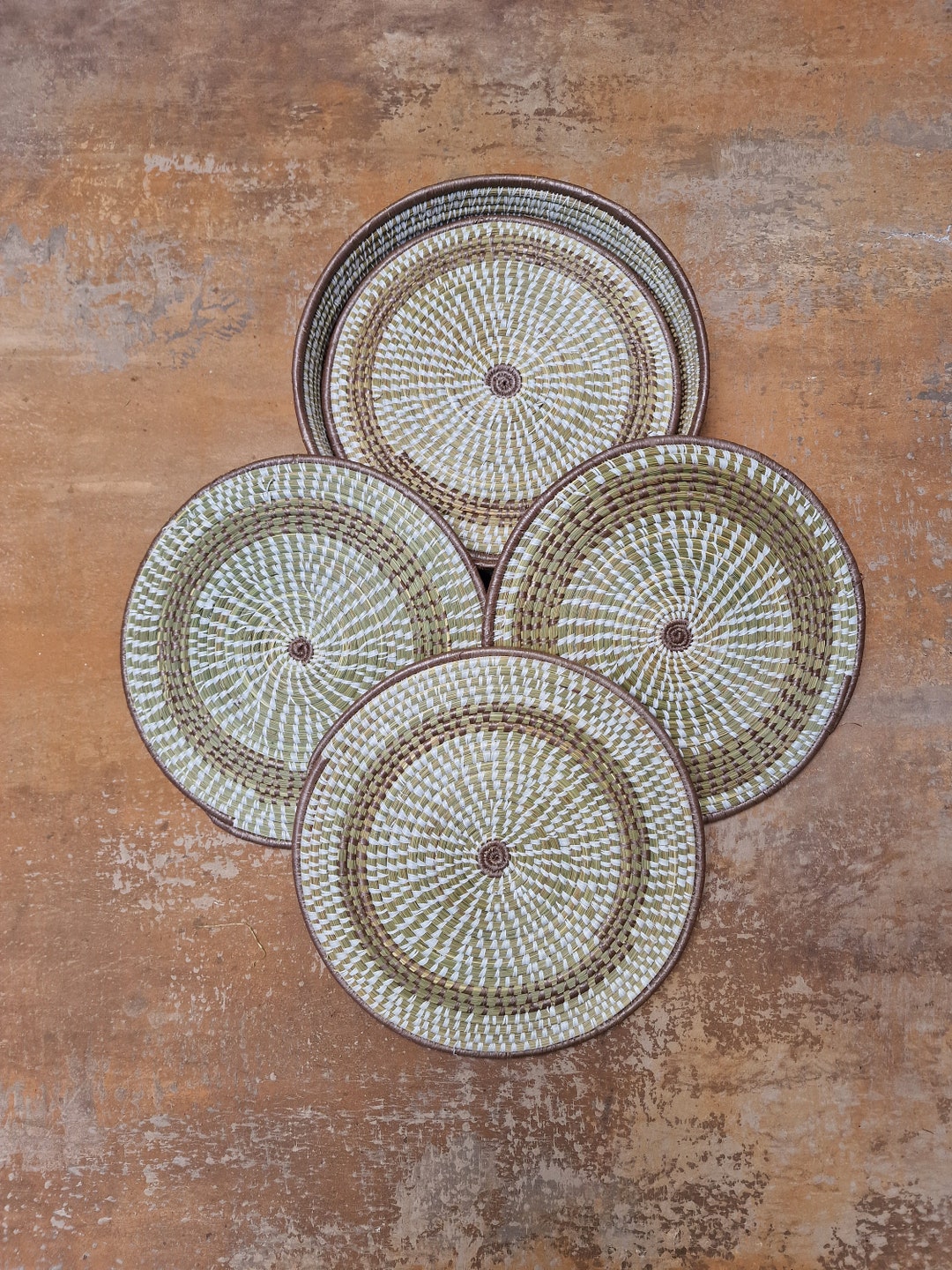 10w 25.4cm Width Rwanda Sweetgrass Set of 6 Placemats With Holder