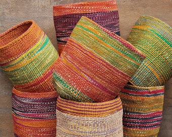 MAWIMBI: 9"W x 10"H Multicolour fine weave wavy sisal basket