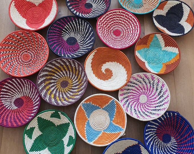 African Woven Basket Bowl, Wall Basket, Hanging Wall Basket, Wall