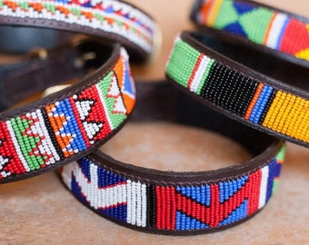 12"-15" Maasai beaded dog collar, Leather beaded dog collar,Beaded dog collar, African beaded dog collar,  Handmade dog collar