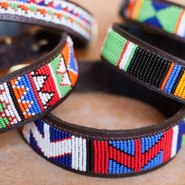12"-15" Maasai beaded dog collar, Leather beaded dog collar,Beaded dog collar, African beaded dog collar,  Handmade dog collar
