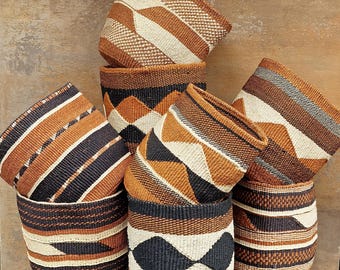 TAMADUNI: 9"W x 9"H geometric fine weave sisal basket / African basket / Storage basket / Planter basket / Decorative basket