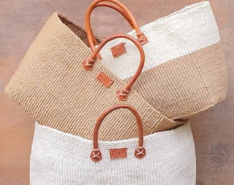 MILELE: 9"W x 20"L x 12"H and  10"W x 22"L x 13"H Rectangular natural sisal basket bags